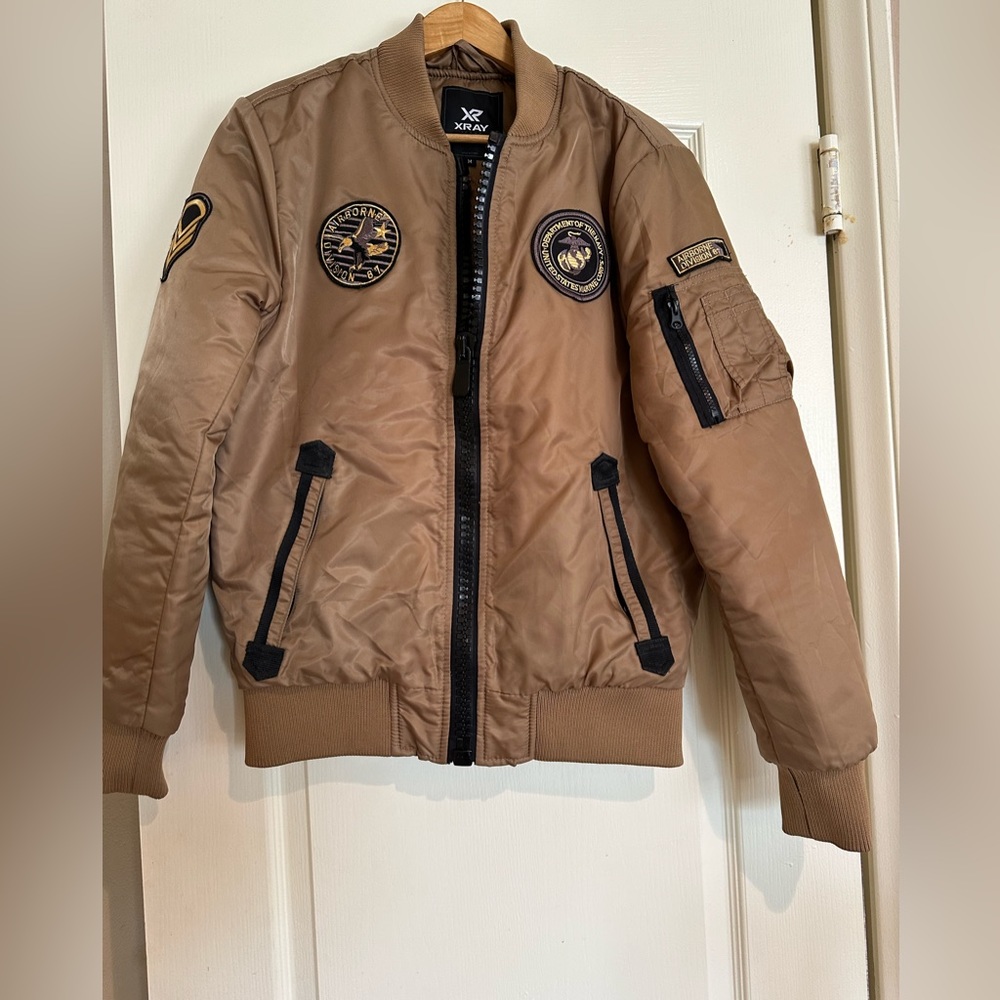 XRAY nylon patched flight Tan Winter Coat Jacket Puffer Navy Military Men M